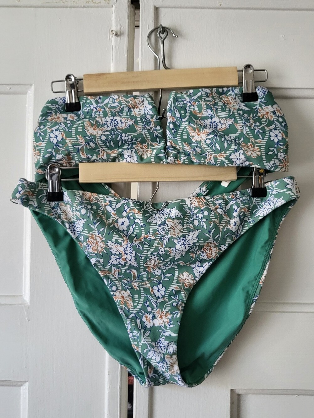 Veronica Beard Floral Strapless Bandeau Bikini Full Coverage Hipster